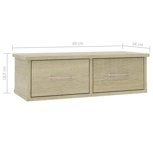Væghængt skuffe 60x26x18,5 cm konstrueret træ sonoma-eg