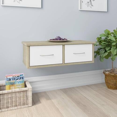 Vægskab med skuffer 60 x 26 x 18,5 cm spånplade hvid sonoma-eg