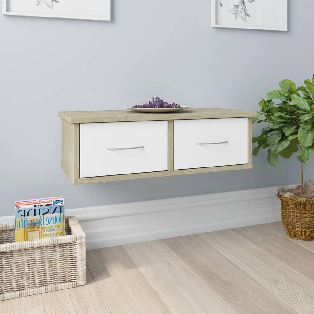 Vægskab med skuffer 60 x 26 x 18,5 cm spånplade hvid sonoma-eg