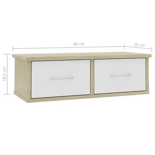 Vægskab med skuffer 60 x 26 x 18,5 cm spånplade hvid sonoma-eg