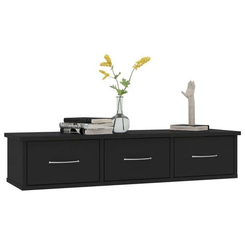 Vægskab med skuffer 88x26x18,5 cm konstrueret træ sort