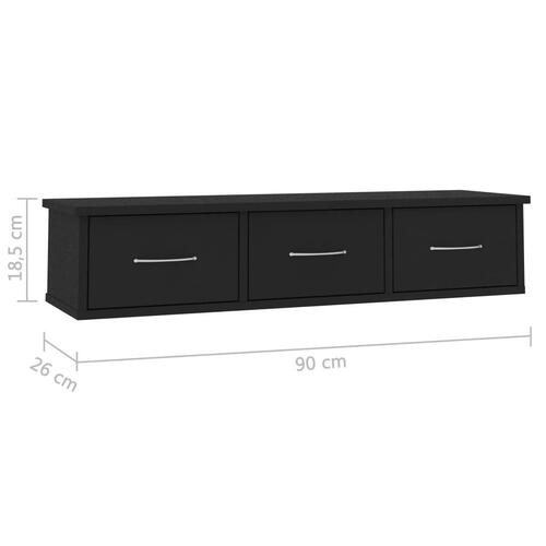Vægskab med skuffer 88x26x18,5 cm konstrueret træ sort