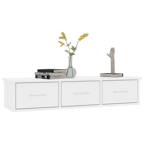 Vægskab med skuffer 88x26x18,5 cm konstrueret træ hvid højglans