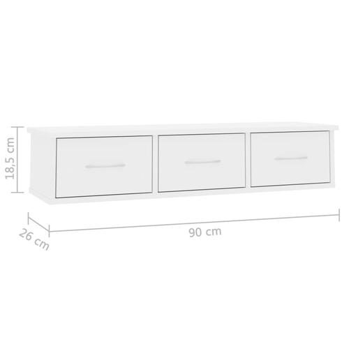 Vægskab med skuffer 88x26x18,5 cm konstrueret træ hvid højglans