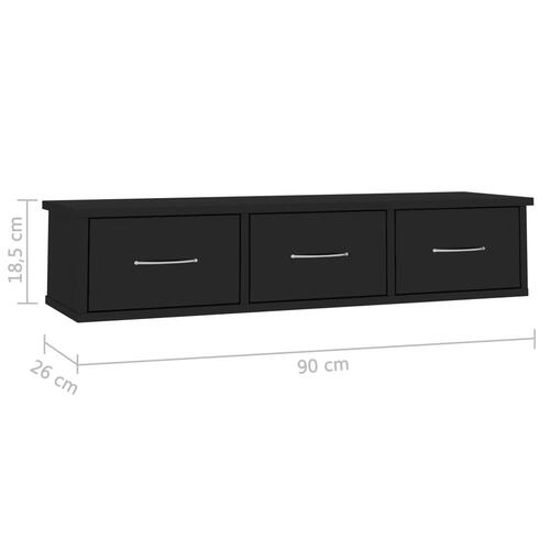 Vægskab med skuffer 90 x 26 x 18,5 cm spånplade sort højglans