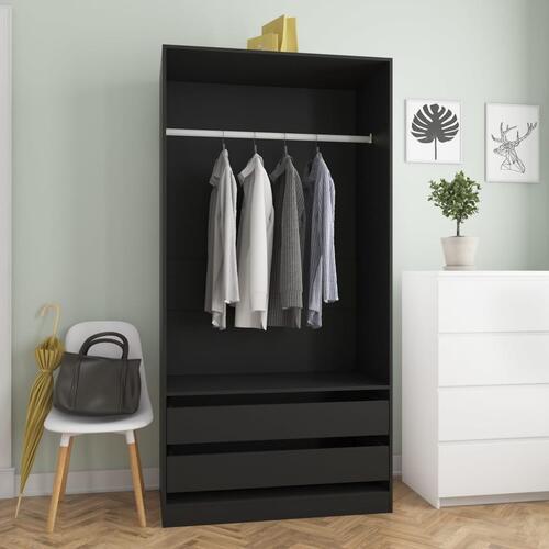 Klædeskab 100x50x200 cm konstrueret træ sort