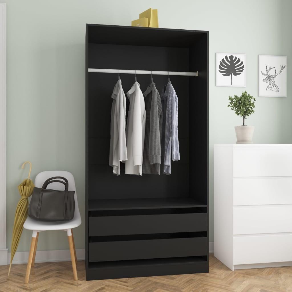 Klædeskab 100x50x200 cm konstrueret træ sort