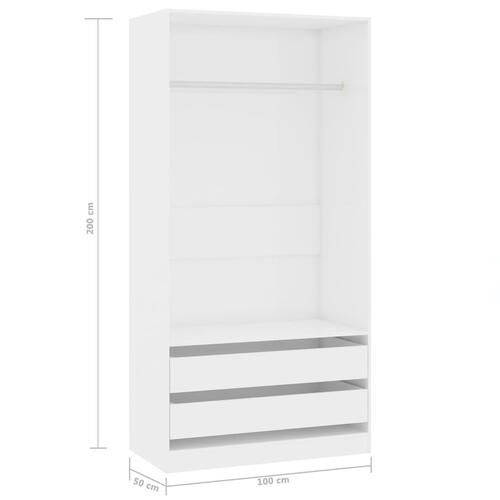 Klædeskab 100x50x200 cm konstrueret træ hvid højglans