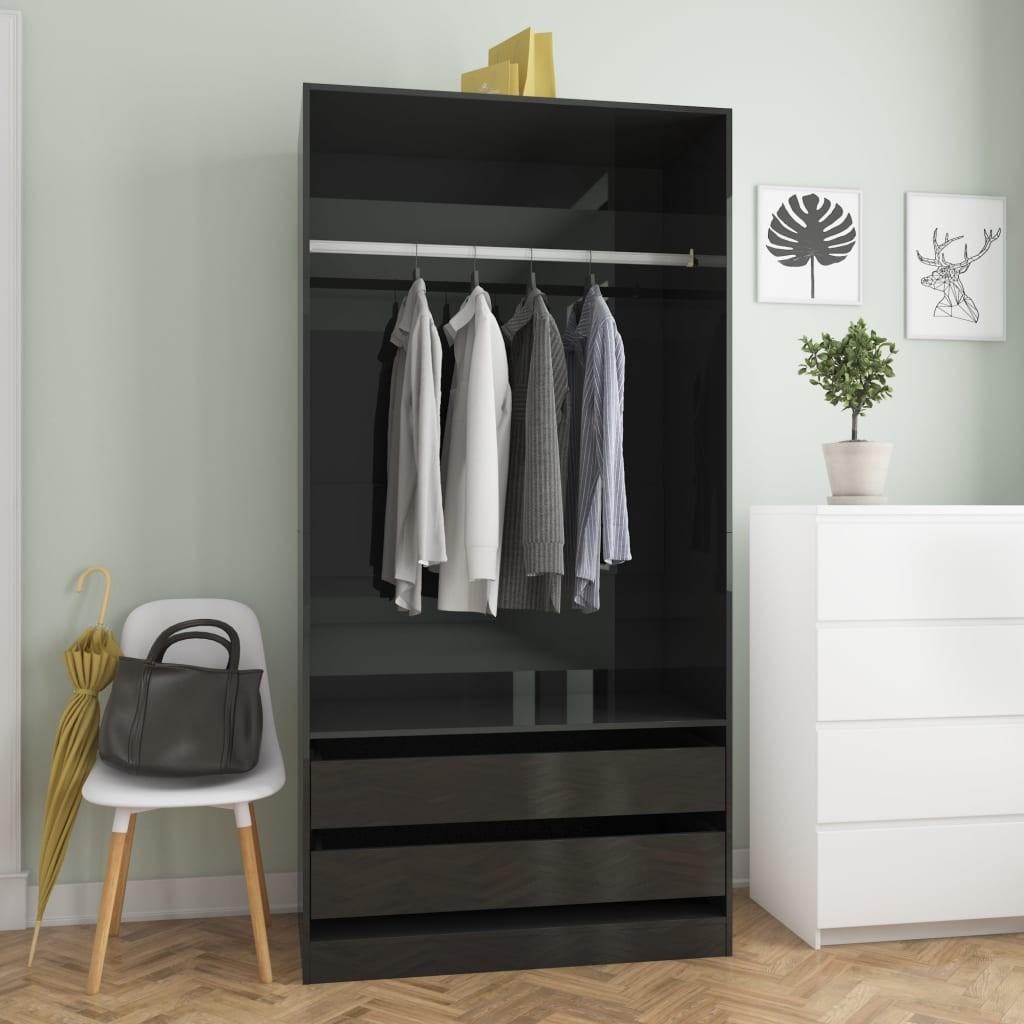Klædeskab 100 x 50 x 200 cm spånplade sort højglans