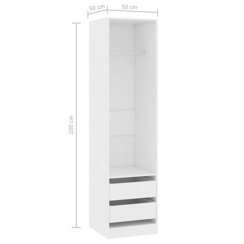 Klædeskab med skuffer 50x50x200 cm konstrueret træ hvid