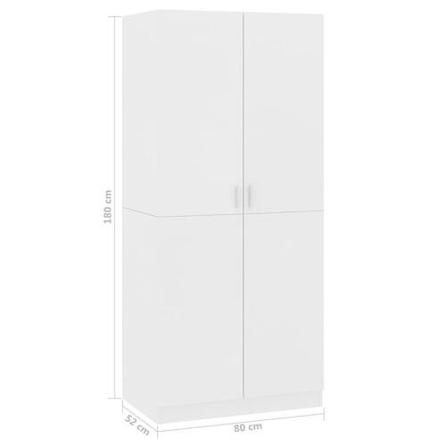 Klædeskab 80x52x180 cm konstrueret træ hvid