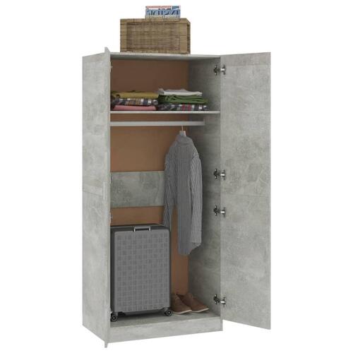 Klædeskab 80x52x180 cm konstrueret træ betongrå