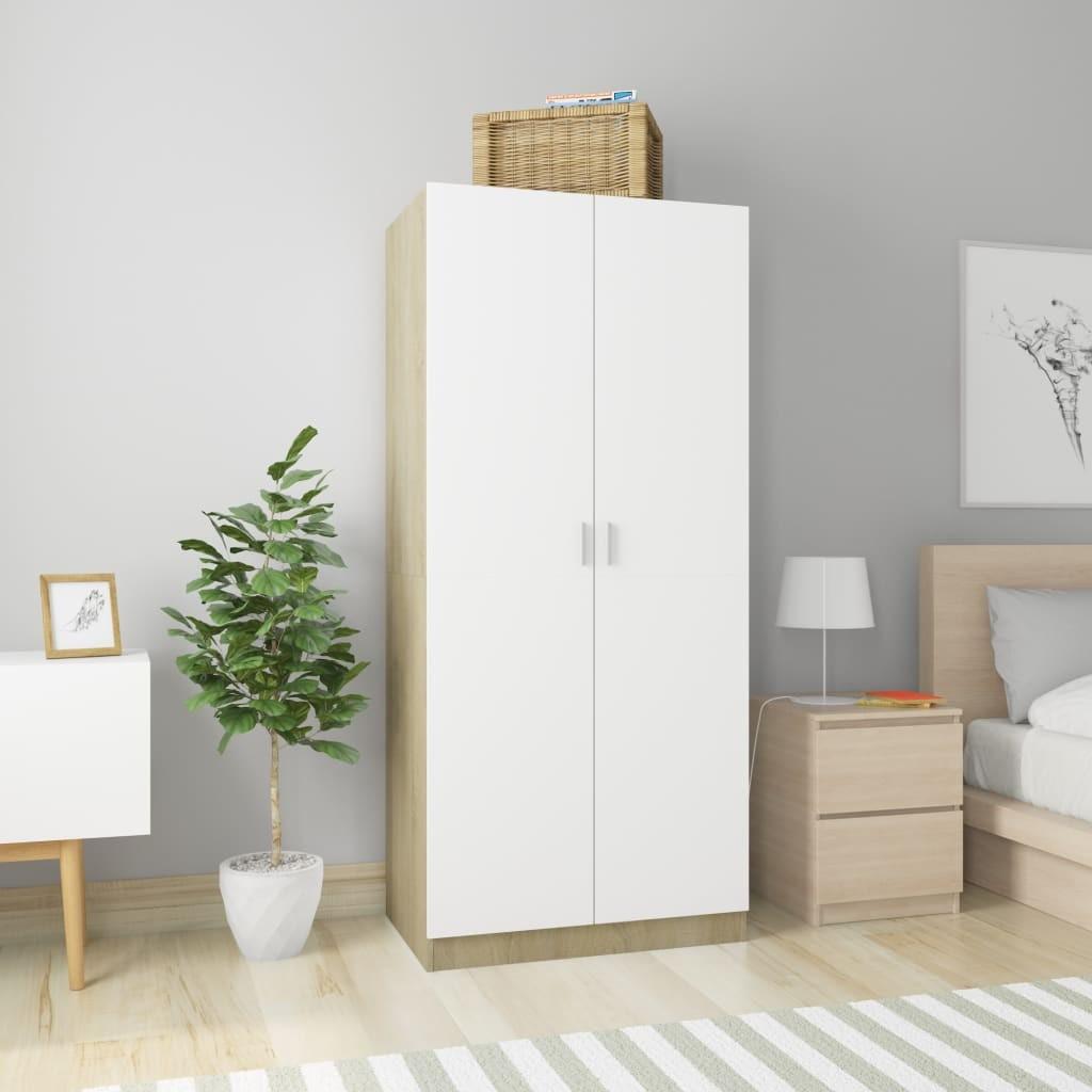Klædeskab 80 x 52 x 180 cm spånplade hvid og sonoma-eg