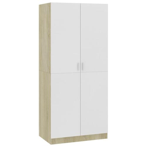 Klædeskab 80 x 52 x 180 cm spånplade hvid og sonoma-eg