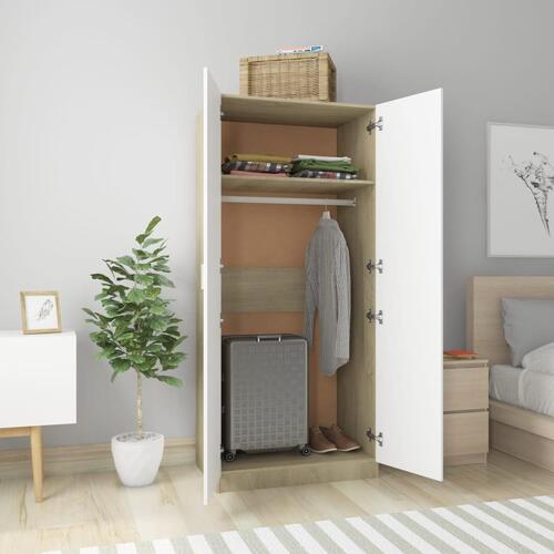Klædeskab 80 x 52 x 180 cm spånplade hvid og sonoma-eg