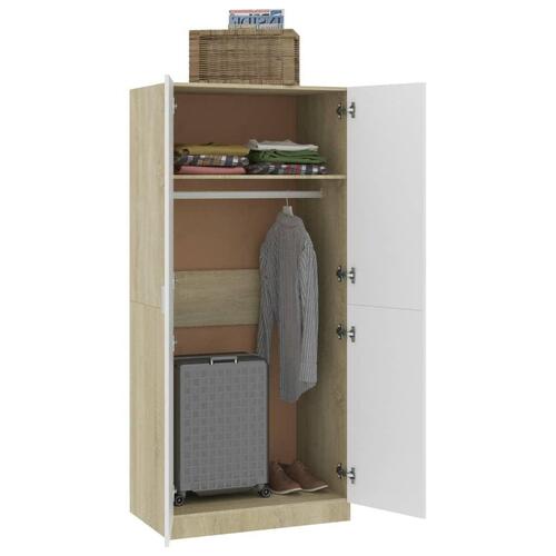 Klædeskab 80 x 52 x 180 cm spånplade hvid og sonoma-eg