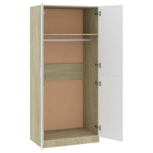 Klædeskab 80 x 52 x 180 cm spånplade hvid og sonoma-eg