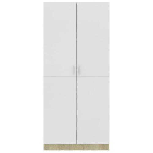 Klædeskab 80 x 52 x 180 cm spånplade hvid og sonoma-eg
