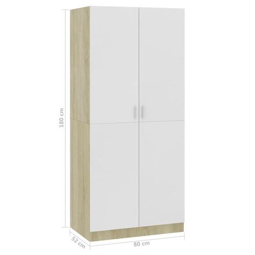 Klædeskab 80 x 52 x 180 cm spånplade hvid og sonoma-eg