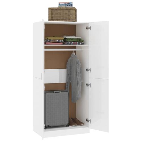 Klædeskab 80x52x180 cm konstrueret træ hvid højglans