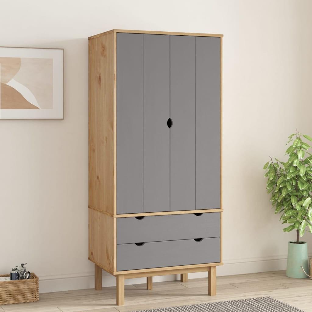 Tøjskab OTTA 76,5x53x172 cm massivt fyrretræ brun og grå