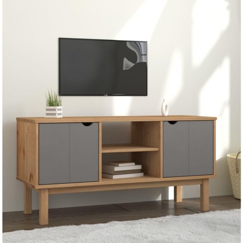 Tv-bord OTTA 113,5×43×57 cm - massivt fyrretræ, brun/grå