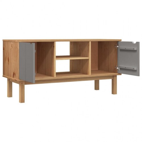 Tv-bord OTTA 113,5×43×57 cm - massivt fyrretræ, brun/grå