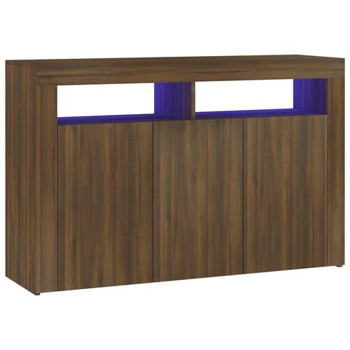 Skænk med LED-lys 115,5x30x75 cm brun egetræsfarve