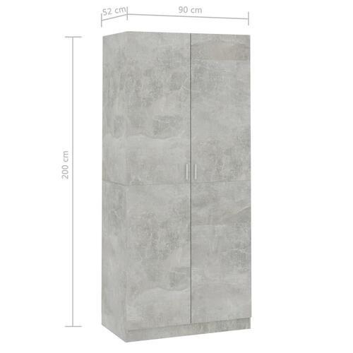 Klædeskab 90x52x200 cm konstrueret træ betongrå