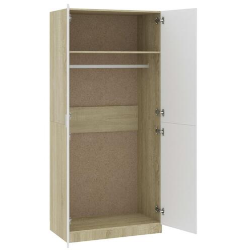Klædeskab 90x52x200 cm konstrueret træ hvid og sonoma-eg