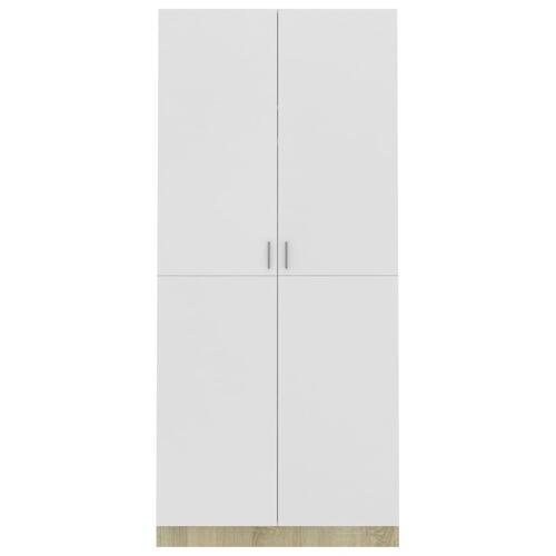 Klædeskab 90x52x200 cm konstrueret træ hvid og sonoma-eg