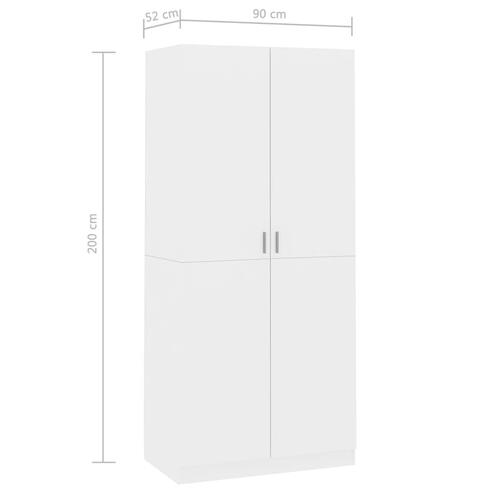 Klædeskab 90x52x200 cm konstrueret træ hvid højglans