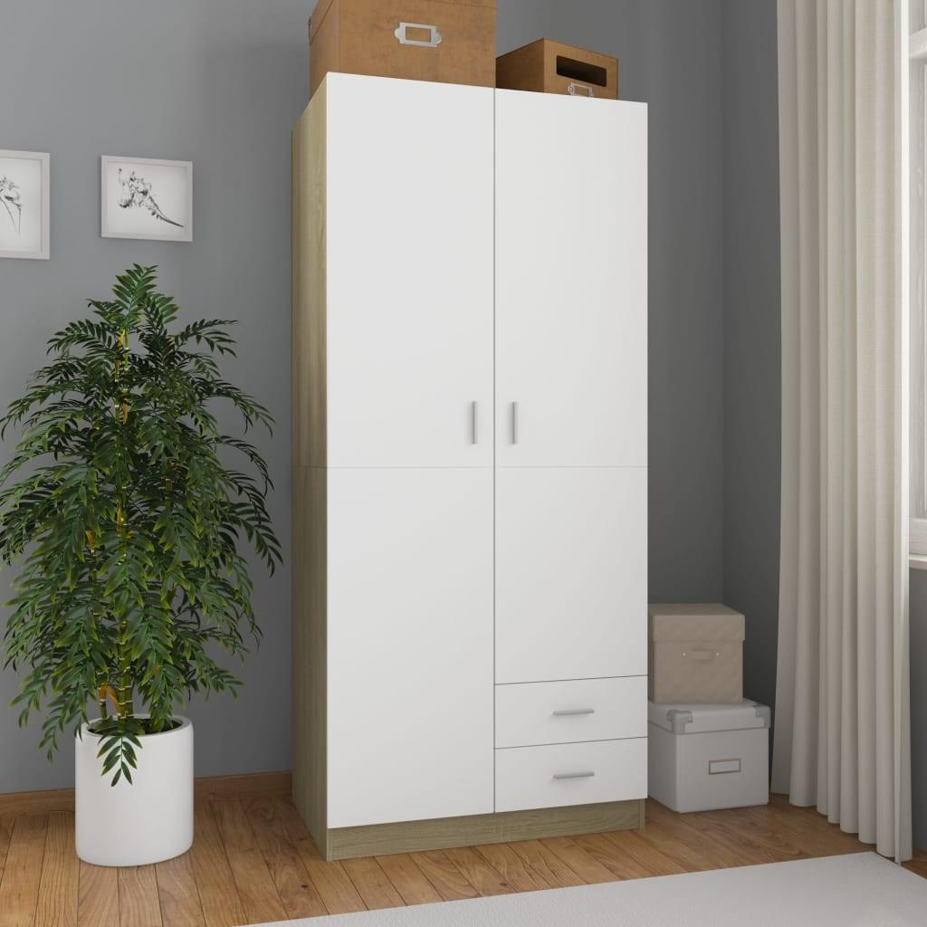 Klædeskab 80 x 52 x 180 cm spånplade hvid og sonoma-eg