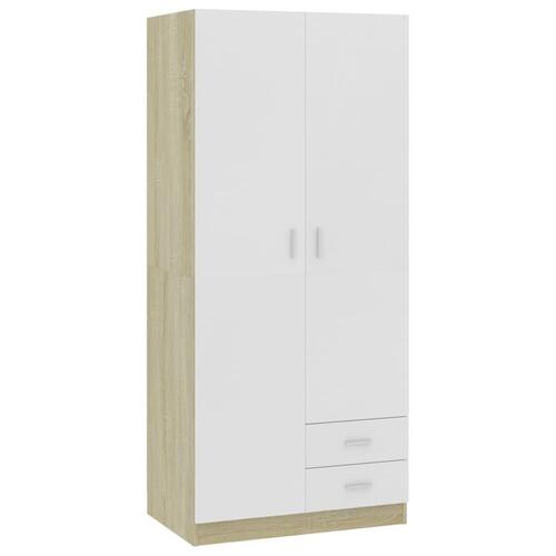 Klædeskab 80 x 52 x 180 cm spånplade hvid og sonoma-eg