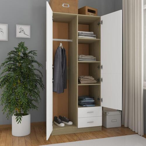 Klædeskab 80 x 52 x 180 cm spånplade hvid og sonoma-eg