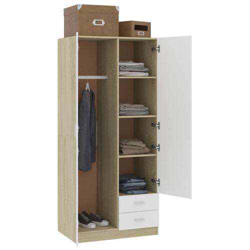 Klædeskab 80 x 52 x 180 cm spånplade hvid og sonoma-eg