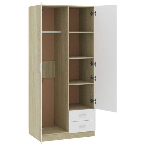 Klædeskab 80 x 52 x 180 cm spånplade hvid og sonoma-eg