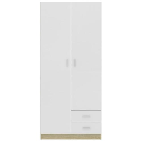Klædeskab 80 x 52 x 180 cm spånplade hvid og sonoma-eg