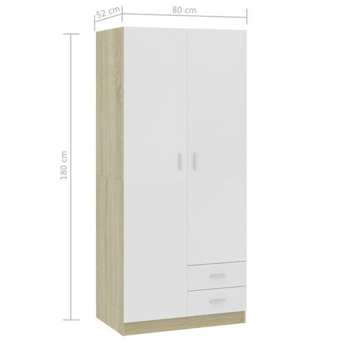 Klædeskab 80 x 52 x 180 cm spånplade hvid og sonoma-eg