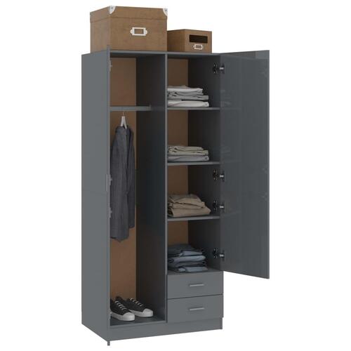 Klædeskab 80 x 52 x 180 cm spånplade grå højglans