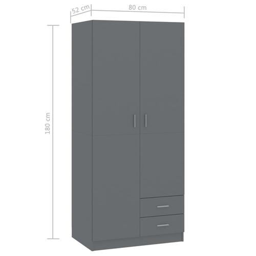 Klædeskab 80 x 52 x 180 cm spånplade grå højglans