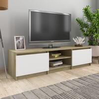 Tv-bord 140x40x35,5 cm konstrueret træ hvid og sonoma-eg