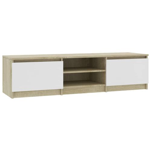 Tv-bord 140x40x35,5 cm konstrueret træ hvid og sonoma-eg