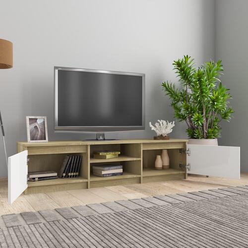 Tv-bord 140x40x35,5 cm konstrueret træ hvid og sonoma-eg