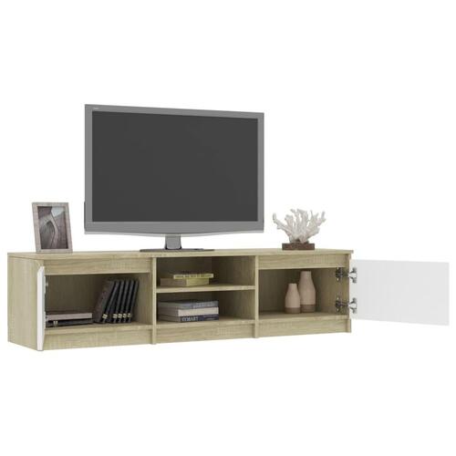 Tv-bord 140x40x35,5 cm konstrueret træ hvid og sonoma-eg