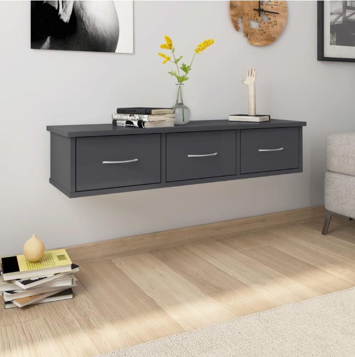 Vægskab med skuffer 88 x 26 x 18,5 cm spånplade grå højglans