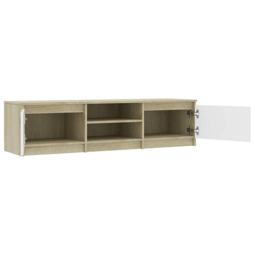 Tv-bord 140x40x35,5 cm konstrueret træ hvid og sonoma-eg