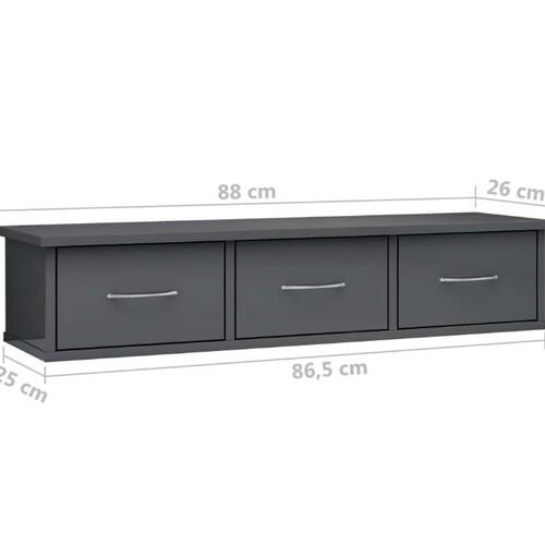 Vægskab med skuffer 88 x 26 x 18,5 cm spånplade grå højglans