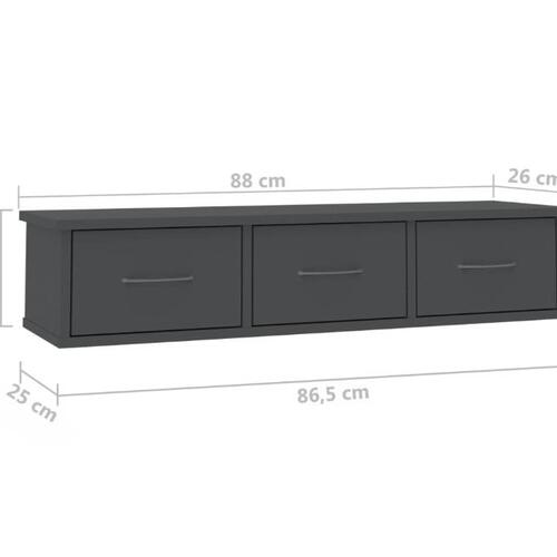 Vægskab med skuffer 88 x 26 x 18,5 cm spånplade grå