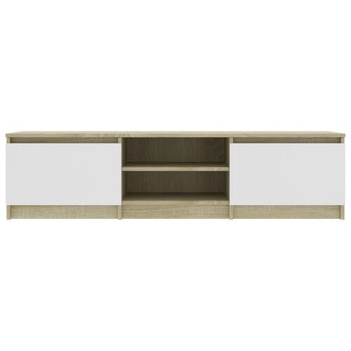 Tv-bord 140x40x35,5 cm konstrueret træ hvid og sonoma-eg